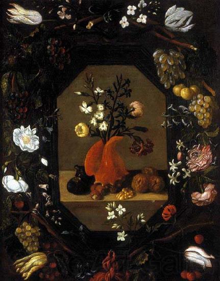 Juan de  Espinosa Still-Life with Flowers with a Garland of Fruit and Flowers Norge oil painting art